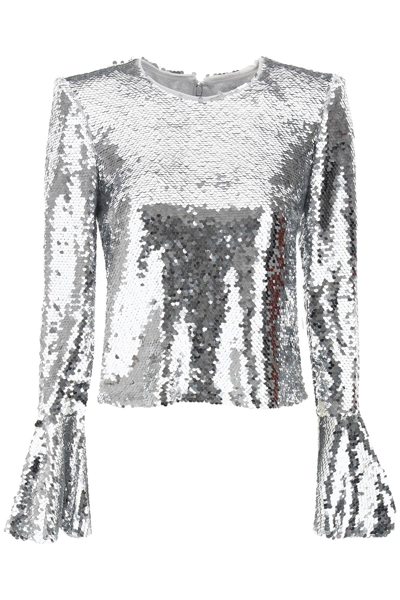 SELF-PORTRAIT SEQUINED CROPPED TOP