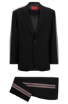 HUGO WOOL-BLEND SUIT WITH STRIPED-TAPE TRIMS