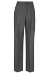 Hugo Boss Straight-fit Regular-rise Trousers In Virgin Wool In Patterned Grey