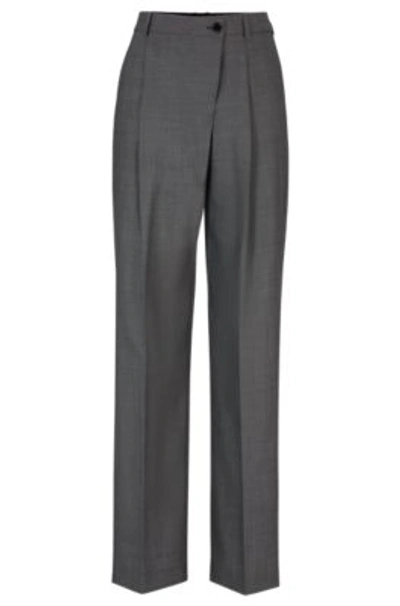 Hugo Boss Straight-fit Regular-rise Trousers In Virgin Wool In Patterned