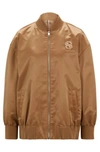 Hugo Boss Sateen Bomber Jacket With Double Monogram Embroidery In Beige