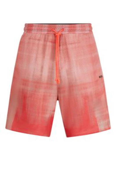 Hugo Boss Printed-mesh Shorts With Logo Detail In Light Red