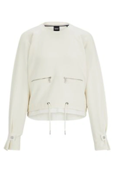 Hugo Boss Adjustable-hem Sweatshirt With Zip Details In White