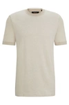 Hugo Boss Cotton-silk T-shirt With Woven Structure In Light Beige