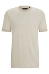 Hugo Boss Cotton-silk Regular-fit T-shirt With Mixed Structures In Light Beige