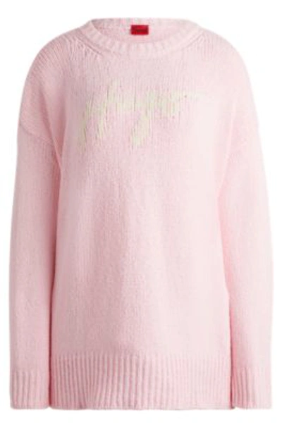 Hugo Oversize-fit Sweater With Handwritten Logo In Pink