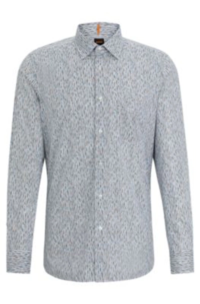 Hugo Boss Regular-fit Shirt In Printed Cotton Poplin In White