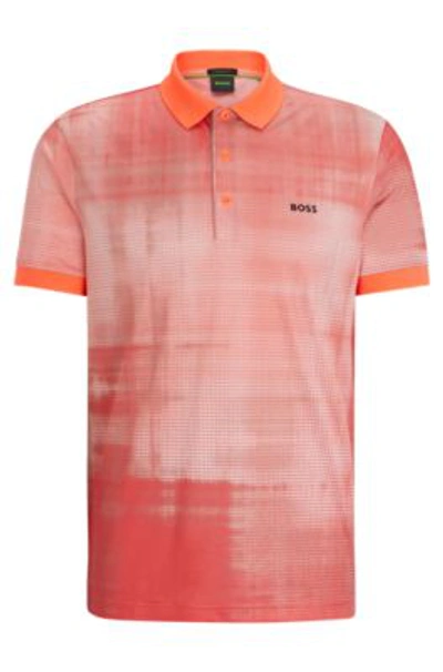 Hugo Boss Printed-mesh Polo Shirt With Logo Detail In Light Red