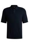 Hugo Boss Short-sleeved Polo Sweater With Embroidered Logo In Dark Blue