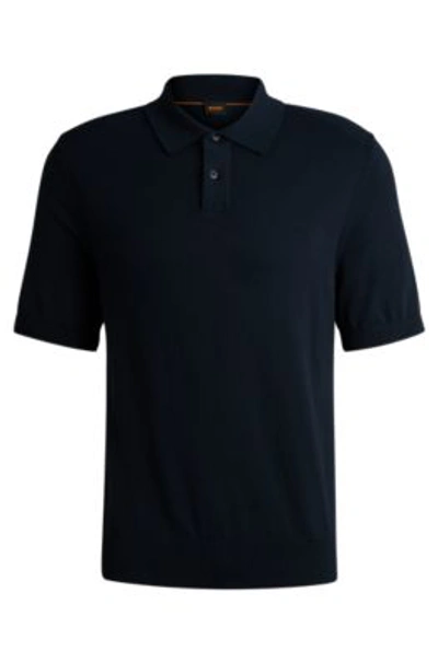 Hugo Boss Short-sleeved Polo Sweater With Embroidered Logo In Dark Blue
