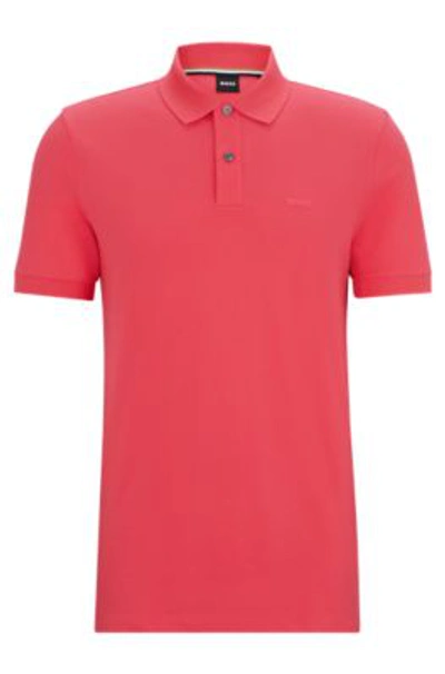 Hugo Boss Cotton Polo Shirt With Embroidered Logo In Dark Pink