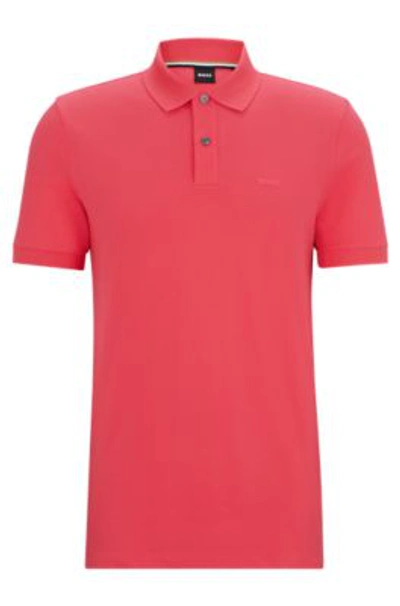 Hugo Boss Pallas Cotton Polo Shirt With Embroidered Logo In Dark Pink