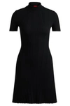 Hugo Boss Slim-fit Dress In Irregular-rib Crepe In Black