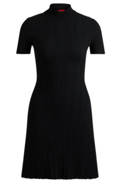 Hugo Slim-fit Dress In Irregular-rib Crepe In Black