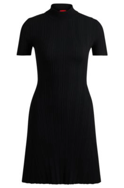 Hugo Boss Slim-fit Dress In Irregular-rib Crepe In Black