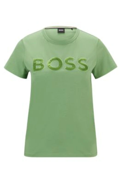 Hugo Boss Cotton-jersey Regular-fit T-shirt With Seasonal Detailing In Light Green