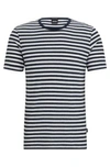 Hugo Boss Pure-linen Regular-fit T-shirt With Horizontal Stripe In Dark Blue