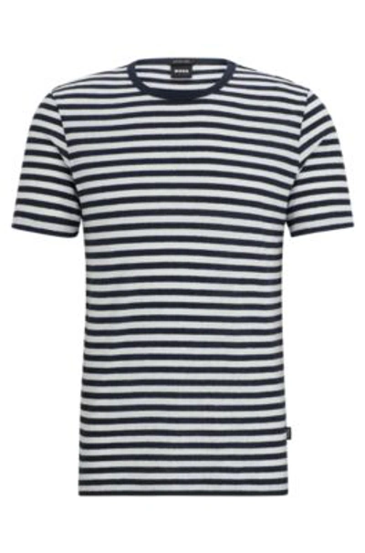 HUGO BOSS HORIZONTAL-STRIPE T-SHIRT IN COTTON AND LINEN