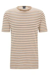 Hugo Boss Horizontal-stripe T-shirt In Cotton And Linen In Beige