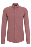 Hugo Boss Slim-fit Shirt In Printed Performance-stretch Fabric In Light Brown