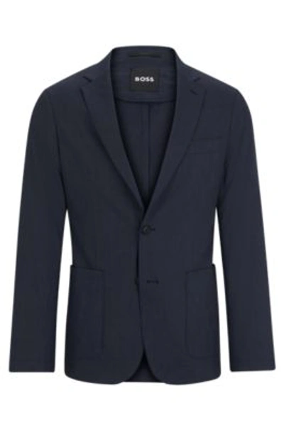 Hugo Boss Slim-fit Single-breasted Jacket In A Linen Blend In Dark Blue