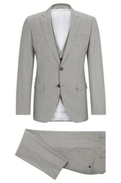 Hugo Boss Slim-fit Suit In A Melange Wool Blend In Silver