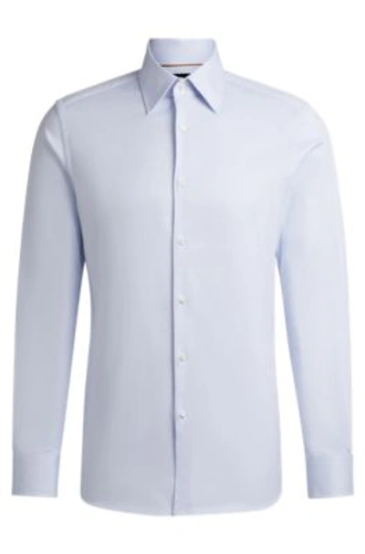 Hugo Boss Slim-fit Shirt In Structured Stretch Cotton In Light Blue