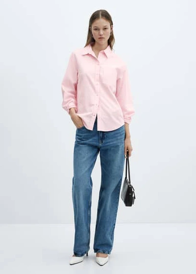 Mango Chest-pocket Cotton Shirt Pale Pink In Rose Pâle