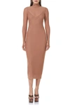 Afrm Shailene Sheer Long Sleeve Dress In Raw Umber