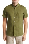 Nordstrom Short Sleeve Linen Button-down Shirt In Green Cypress