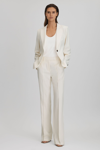 REISS MILLIE - CREAM PETITE FLARED SUIT TROUSERS, US 2