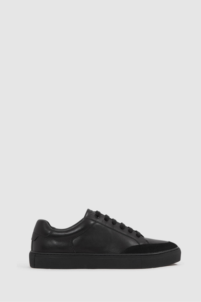 Reiss Ashley - All Black Leather Low Top Trainers, Uk 9 Eu 43