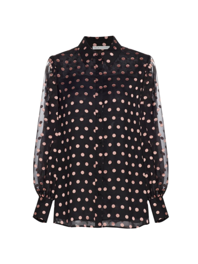 Elie Tahari The Marie Polka Dot Burnout Button-down Blouse In Noir W/muse Dots