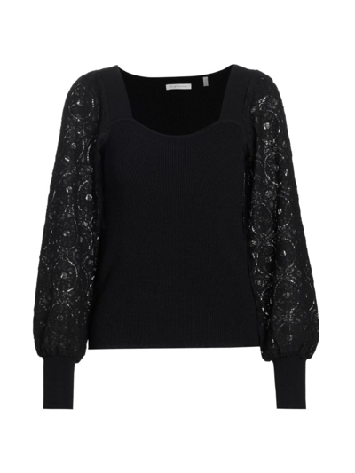 Elie Tahari Women's The Waverly Lace-sleeve Sweater In Noir