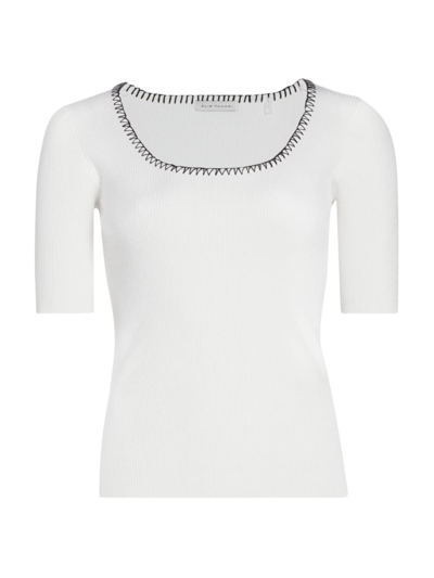Elie Tahari The Valo Ribbed Whipstitch Scoop-neck Sweater In White W/ Black Wh
