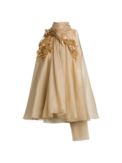 Alberta Ferretti Flower-applique Sleeveless Silk Top In Beige