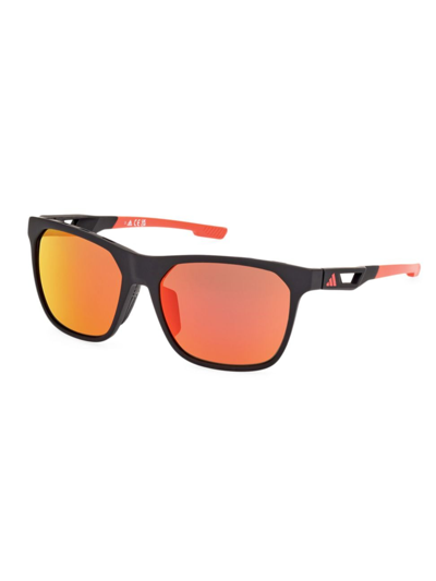 Adidas Originals Men's 55mm Square Sunglasses In Matte Black Orange Mirror