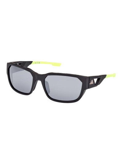 Adidas Originals Men's 58mm Rectangular Sunglasses In Matte Black Smoke Mirror