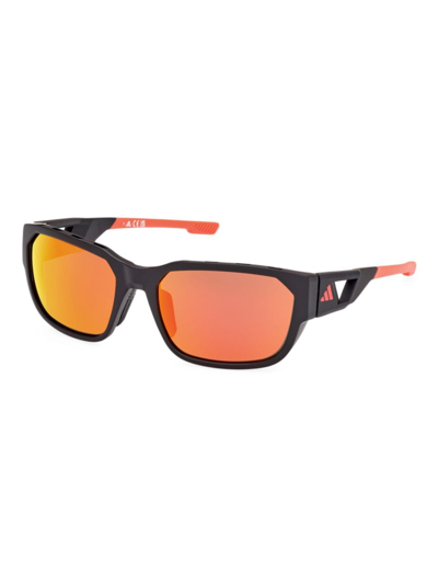 Adidas Originals Men's 58mm Rectangular Sunglasses In Matte Black Orange Mirror