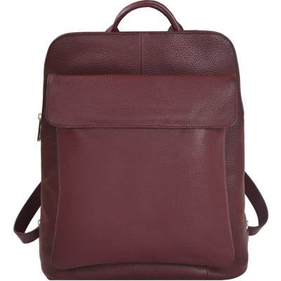 Brix + Bailey Plum Premium Unisex Leather Flap Pocket Backpack In Red