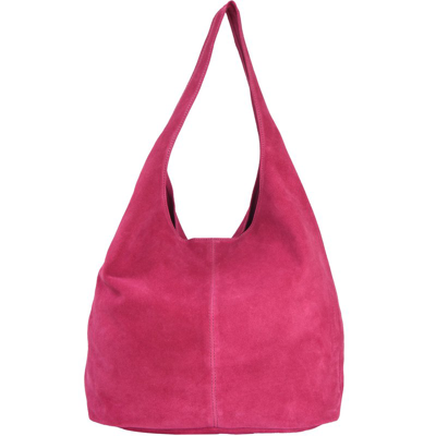 Brix + Bailey Raspberry Premium Suede Leather Hobo Boho Shoulder Bag In Pink