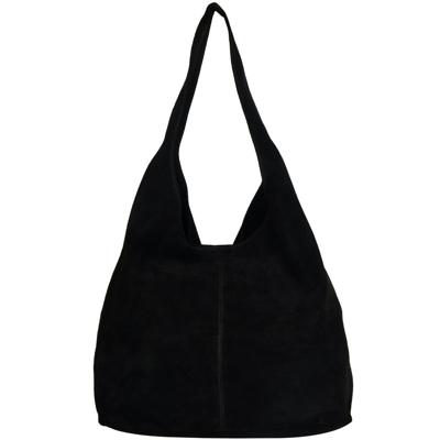 Brix + Bailey Black Suede Premium Leather Hobo Boho Shoulder Bag