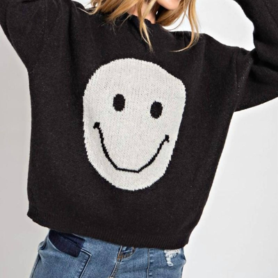 Easel Smiley Face Loose Fit Sweater In Black