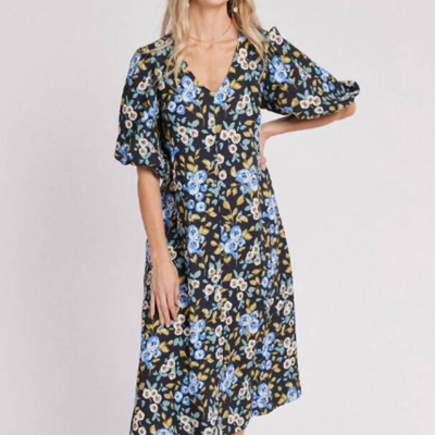 Tyler Boe Hyde Park Floral Midi Dress In Multi In Blue