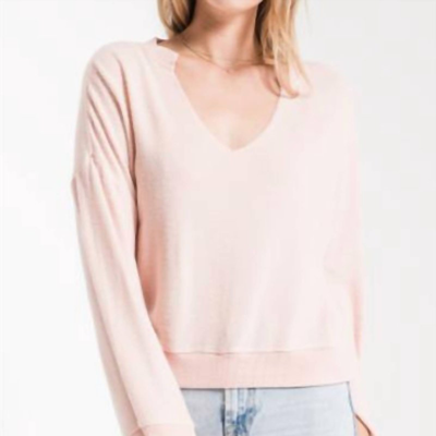 Z Supply The Notch Front Knit Sweater In Pink