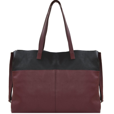 Brix + Bailey Burgundy Two Tone Horizontal Premium Leather Tote Shopper Bag In Red