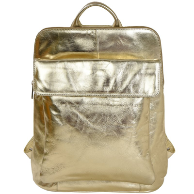 Brix + Bailey Gold Metallic Premium Leather Flap Pocket Backpack