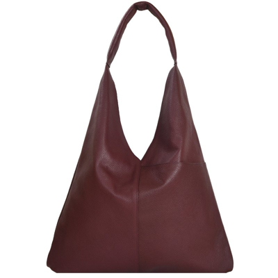 Brix + Bailey Maroon Plum Premium Leather Boho Hobo Shoulder Bag In Red