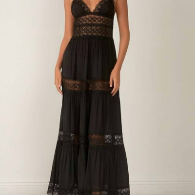 Elan Lace Tiered Maxi Dress In Black