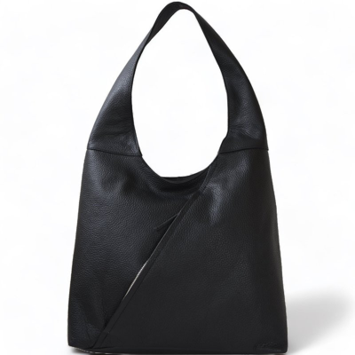 Brix + Bailey Black Zip Leather Shoulder Hobo Bag